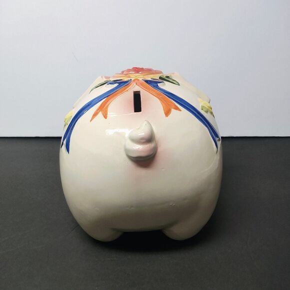 Piggy Bank Kitschy Cute Floral Big Eyed and slightly angry little Pink Pig - Picture 5 of 11